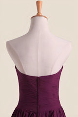 Strapless Grape Pleated Chiffon A-line Long Bridesmaid Dress