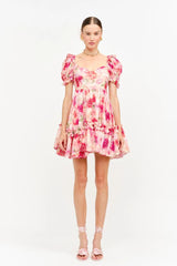 Sara Florals Puff Sleeve Ruffled Babydoll Mini