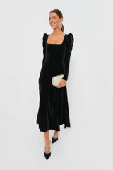 Black Velvet Jersey Puff Sleeve Maxi Dress
