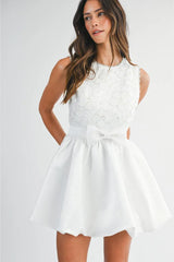 Isabelle Embellished Floral Appliques Bubble Mini Dress - White