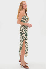 Ecru and Green Water Adventure Midi Dress